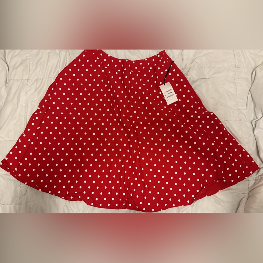 Unique Vintage- Red High Waisted Polka-dot Swing Skirt